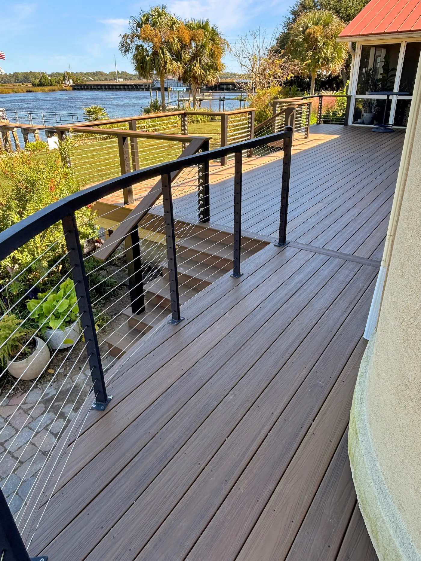 Aerial view of custom deck