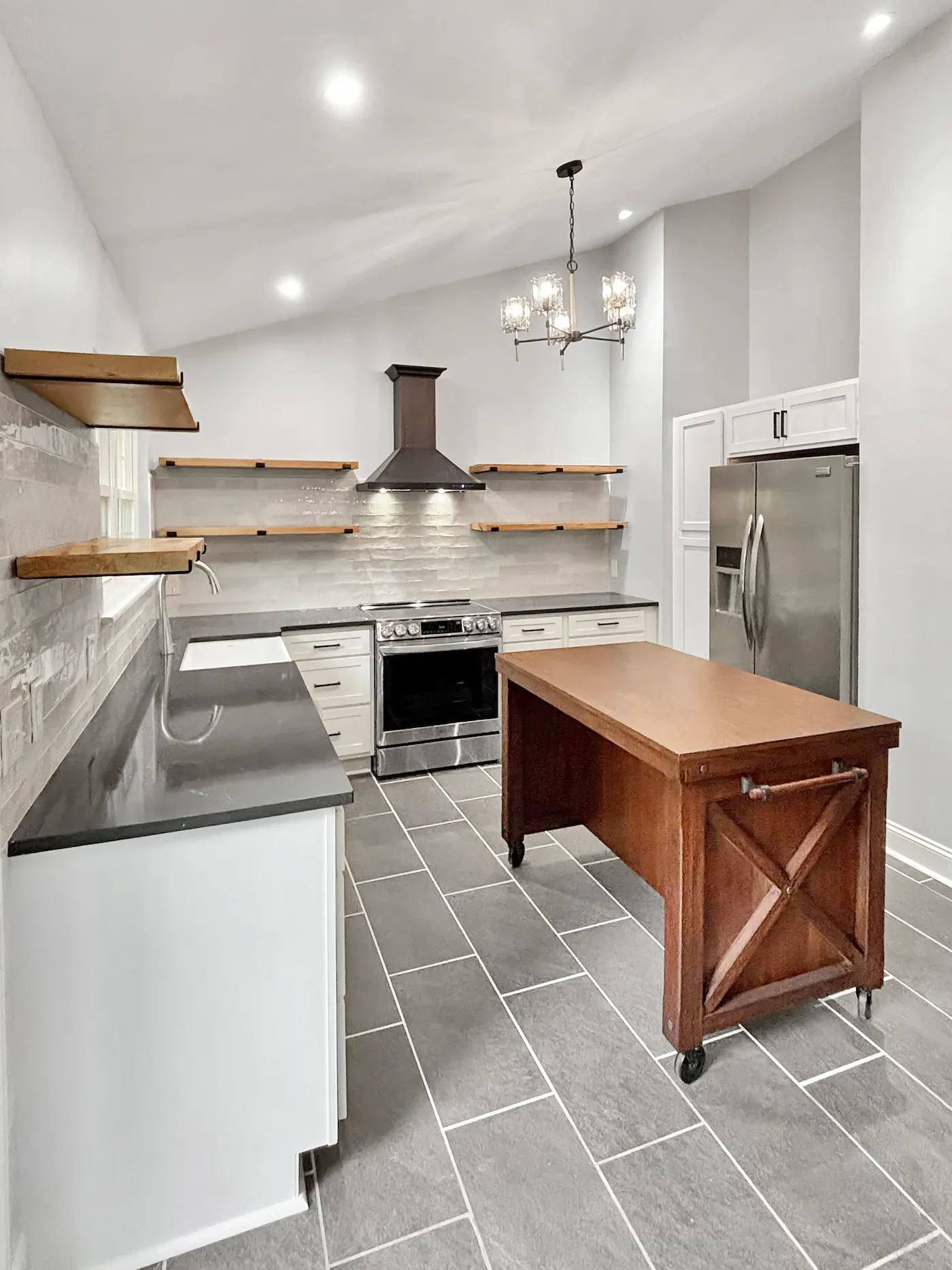 Kitchen remodel with open shelving